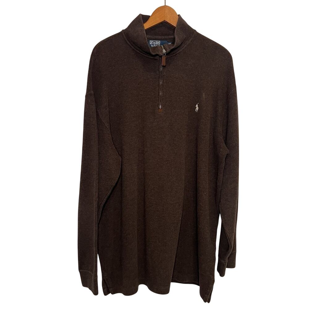 Polo Ralph Lauren Size XLT Tall Chocolate Brown 1/4 Zip Pullover Sweater Pony